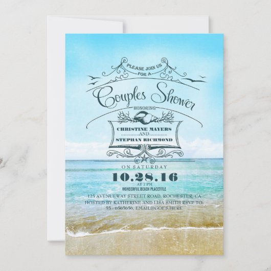 Invitation plage turquoise ombre mer couples douche (Devant)