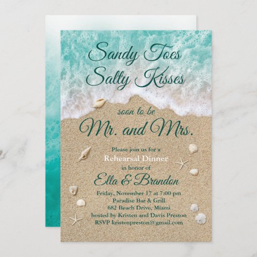Invitation Plage Vagues Jouets de sable Dîner de répétition (Devant / Derrière)