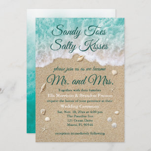 Invitation Plage Vagues Sandy Toes Salty Baisers Mariage Invi