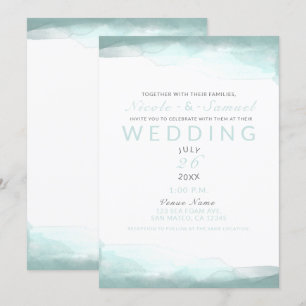 Invitation Plage Vert Mousse Aquarelle Mariage Moderne