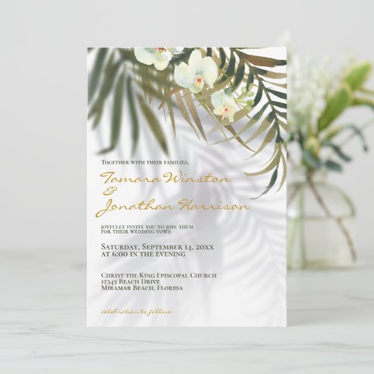 Invitation Plage Vert tropical Ombre Destination Mariage (Debout devant)