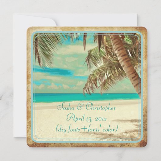 Invitation Plage vintage de PixDezines, paradis tropical (Devant)