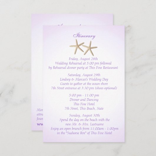 Invitation Plage violet Hydrangea Mariage Intinéraire (Devant / Derrière)