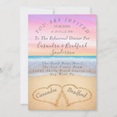 Invitation Plage violet rose 2 Coeurs Dîner de répétition de  (Devant)