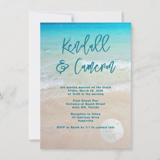 Invitation Plage Vows Moderne Sable Décontracté Dollar (Devant)