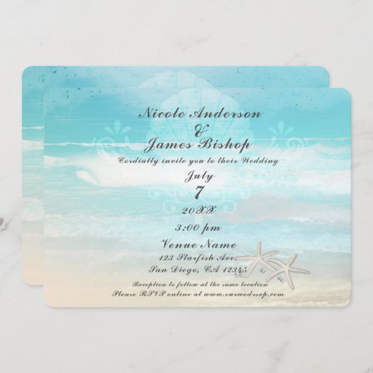Invitation Plage White Starfish Élégant Mariage d'été (Devant / Derrière)