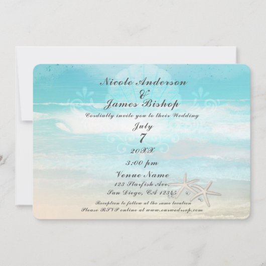 Invitation Plage White Starfish Élégant Mariage d'été (Devant)
