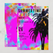 Invitation Plages Colorées Rétro de l'Été Palmiers (Devant / Derrière)