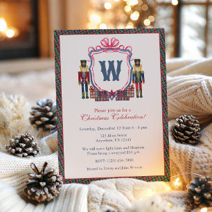 Invitation Plaid Aquarelle Ours Casse-Noisette Monogramme Bla