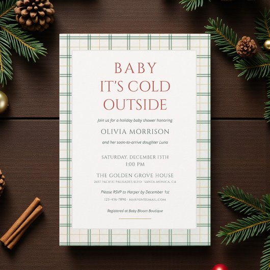 Invitation Plaid Baby It's Cold Outside Baby Shower