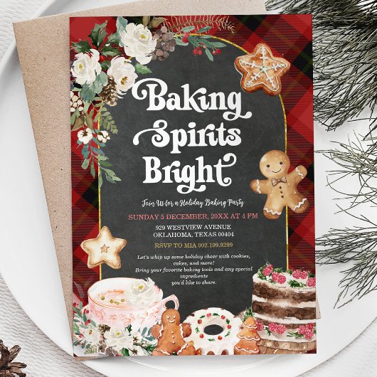 Invitation Plaid Baking Spiritueux Noël Bright Party