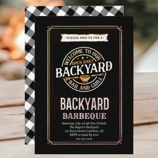 Invitation Plaid Barbecue Barbecue de Jardin