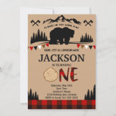 Invitation Plaid Bear Lumberjack Boys 1er anniversaire Invita (Devant)