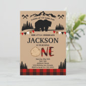 Invitation Plaid Bear Lumberjack Boys 1er anniversaire Invita (Debout devant)