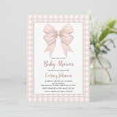 Invitation Plaid Beige Et Baby shower Bow Beige (Debout devant)