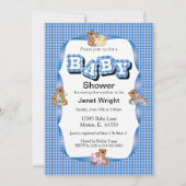 Invitation Plaid Bleu aux ours| Baby shower (Dos)