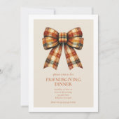 Invitation Plaid Bow Friending Thanksgiving Dîner (Devant)