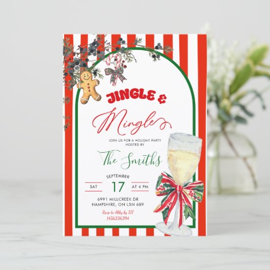 Invitation Plaid Bow Preppy Jingle and Mingle Christmas Party (Debout devant)