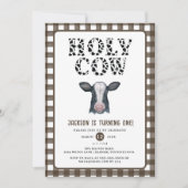 Invitation Plaid Boy Holy Cow First Birday (Devant)