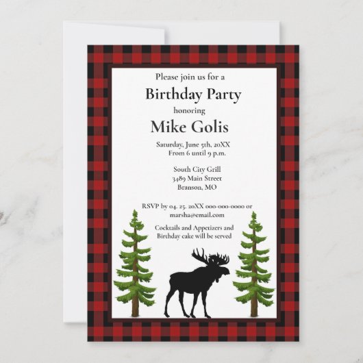 Invitation Plaid Buffalo Rustique avec Anniversaire de l'orig (Devant)
