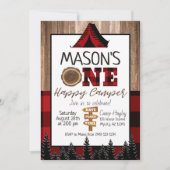 Invitation Plaid Camper Boy Camping noir et rouge One Happy (Devant)