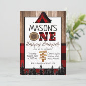 Invitation Plaid Camper Boy Camping noir et rouge One Happy (Debout devant)