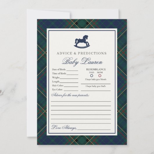 Invitation Plaid Classic Rocking Horse Advice for Baby Card (Devant)