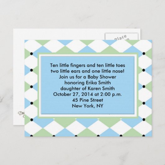 Invitation Plaid Diamond Bleu (Devant / Derrière)