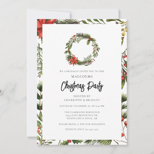 Invitation Plaid Floral Red Berries fête de Noël Tartan (Devant)