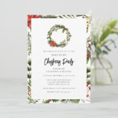 Invitation Plaid Floral Red Berries fête de Noël Tartan (Debout devant)