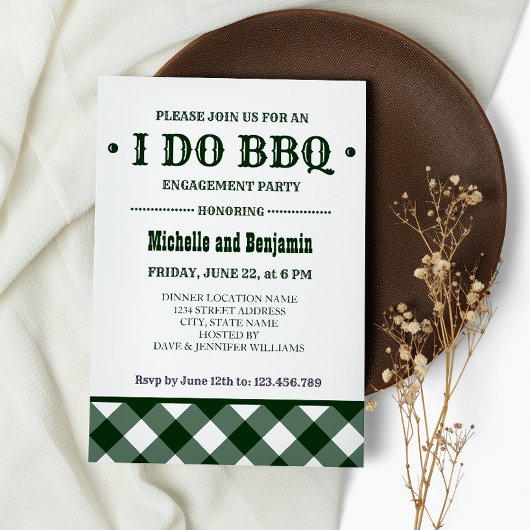 Invitation Plaid forestier | Rustique I DO BBQ Engagement Par