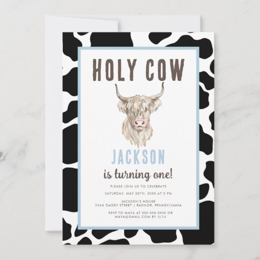 Invitation Plaid Holy Cow I'm One Boy Birthday (Devant)