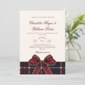 Invitation Plaid luxueux Nœud Bordeaux Hiver Mariage (Debout devant)