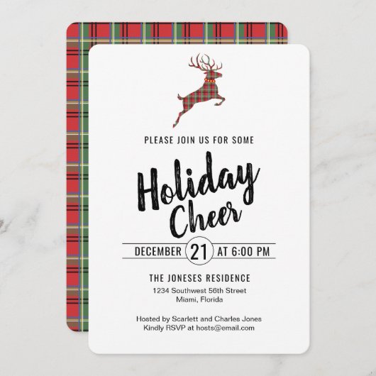 Invitation Plaid Reindeer Holiday Cheval (Devant / Derrière)