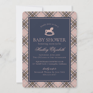 Invitation Plaid Rose Cheval à Bascule Rock Classique Baby Sh