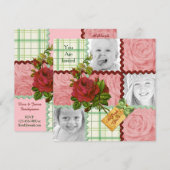 Invitation Plaid rouge de vert de rose de rose de photo de (Devant / Derrière)