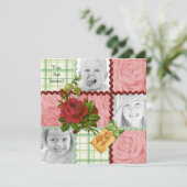Invitation Plaid rouge de vert de rose de rose de photo de (Debout devant)