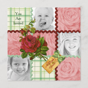 Invitation Plaid rouge de vert de rose de rose de photo de