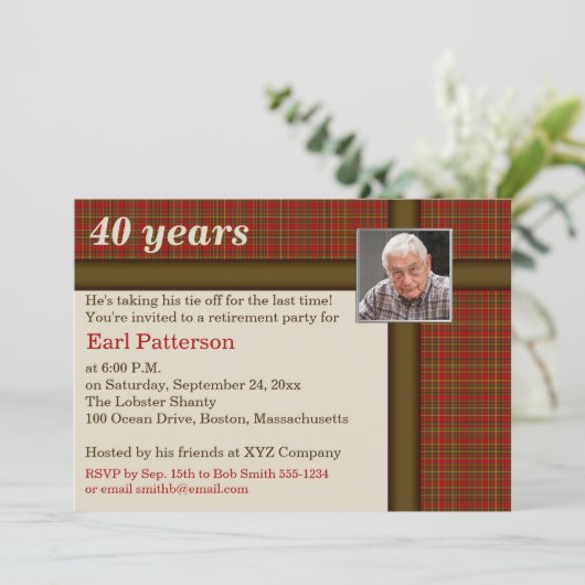 Invitation Plaid rouge et Brown, appel à la retraite (Debout devant)