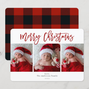 Invitation Plaid Rouge Joyeux Noël Fêtes 3 Photos Photo
