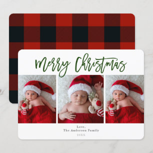 Invitation Plaid Rouge Vert Joyeux Noël Photo de vacances