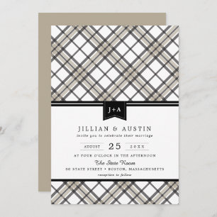 Invitation Plaid simple moderne avec Mariage Monogramme de ru