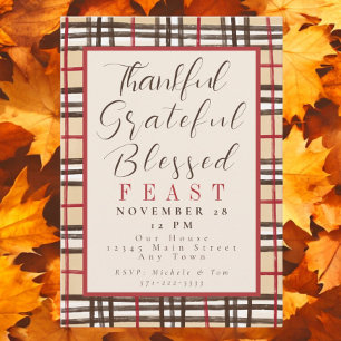 Invitation Plaid Thankful Greatful Blessed Thanksgiving Feast