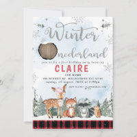 Plaid Winter Onederland Bois Animaux Anniversaire