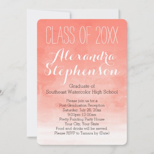 Invitation Plaie de corail Aquarelle Graduation Party Invitat (Devant)