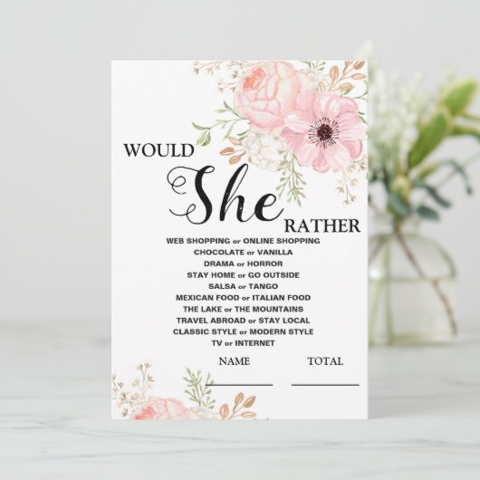 Invitation Plairait-Elle Plutôt Rose Floral Jeu Nuptial (Debout devant)