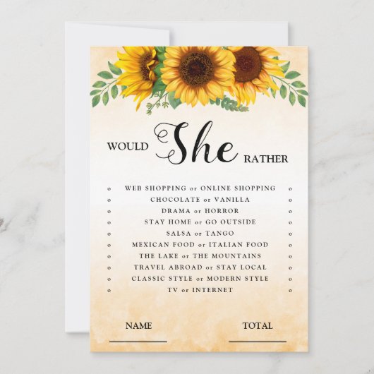 Invitation Plairait-elle Plutôt Sunflower Bridal Game Invitat (Devant)
