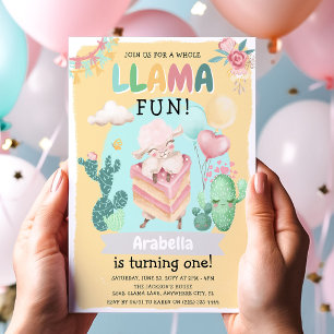 Invitation Plaisanterie Llama ! Filles 1er anniversaire