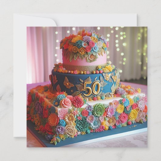 INVITATION PLAISIR COLORÉ 50E ANNIVERSAIRE MARIAGE CAKE (Devant)