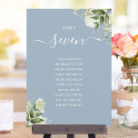Invitation Plan d'assise Dusty Blue Greenery Numéro de tablea<br><div class="desc">Ces élégants numéros de table mariages feuille bleu verdoyant et poussiéreux peuvent être personnalisés avec le plan de séjour de vos invités dans la typographie chic. Les cartes sont imprimées à l'avant et à l'arrière (recto double). Conçu par Thisisnotme©</div>